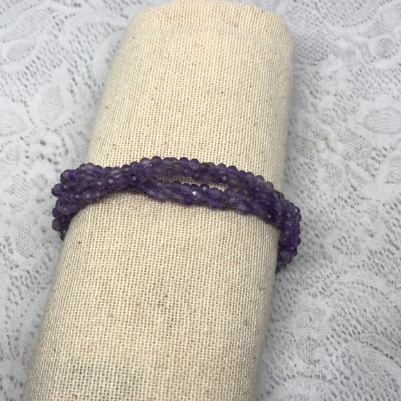Amethyst bead woven bracelet sterling silver 925 clasp fine jewelry gemstone - Picture 4 of 5